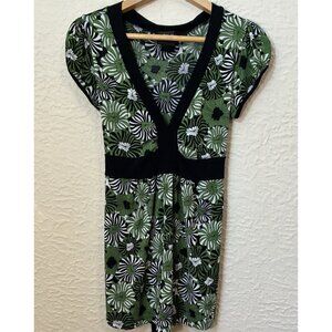 Y2K Babydoll Green Black Floral Tie Waist Boho Blouse Sz XL